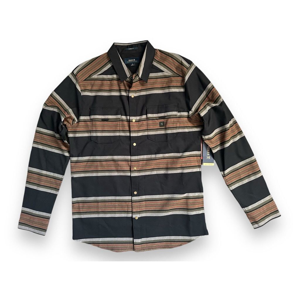 NWT Roark Diablo Alpinist Striped Button Down Wool Polyester Snap Shirt Size M